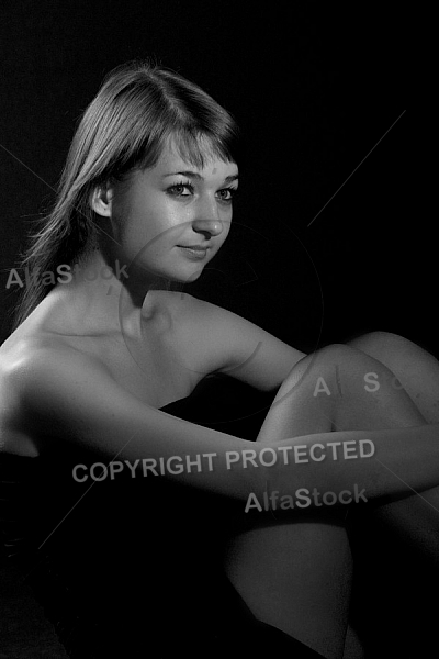 Beauty model girl, black background