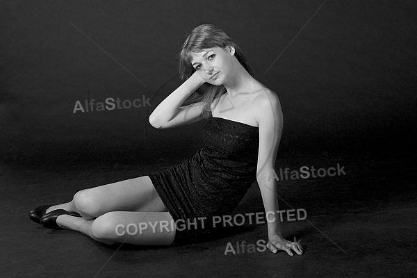 Beauty model girl, black background