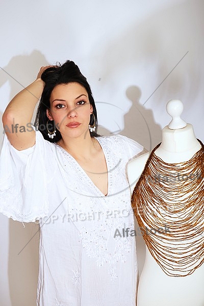 Beauty model girl, white background