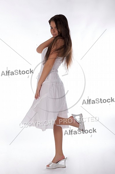 Beauty model girl, white background