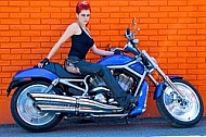 Fashion model in Harley-Davidson Motor Shop