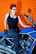 Fashion model in Harley-Davidson Motor Shop