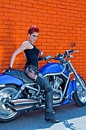 Fashion model in Harley-Davidson Motor Shop