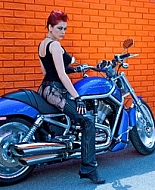 Fashion model in Harley-Davidson Motor Shop