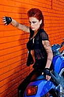 Fashion model in Harley-Davidson Motor Shop