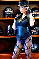 Fashion model in Harley-Davidson Motor Shop