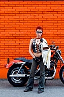 Fashion model in Harley-Davidson Motor Shop