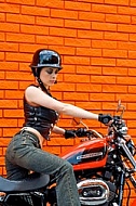 Fashion model in Harley-Davidson Motor Shop