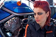 Fashion model in Harley-Davidson Motor Shop