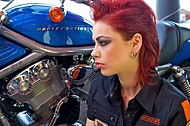 Fashion model in Harley-Davidson Motor Shop