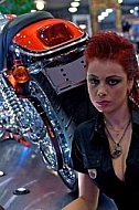 Fashion model in Harley-Davidson Motor Shop