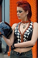 Fashion model in Harley-Davidson Motor Shop