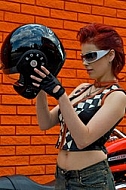 Fashion model in Harley-Davidson Motor Shop