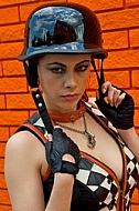 Fashion model in Harley-Davidson Motor Shop