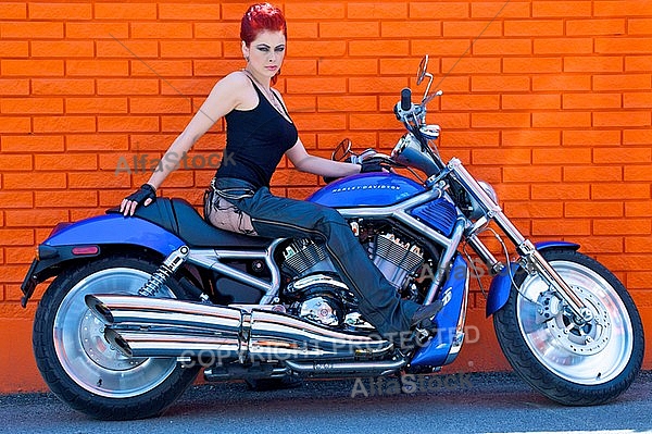 Fashion model in Harley-Davidson Motor Shop