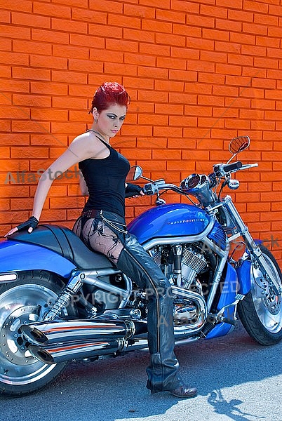 Fashion model in Harley-Davidson Motor Shop