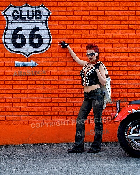 Fashion model in Harley-Davidson Motor Shop