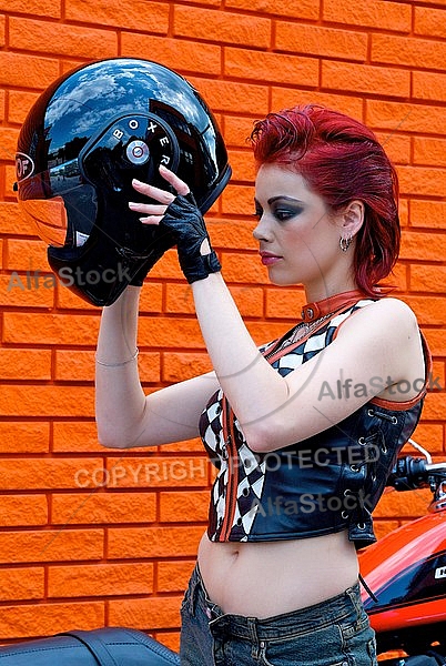 Fashion model in Harley-Davidson Motor Shop