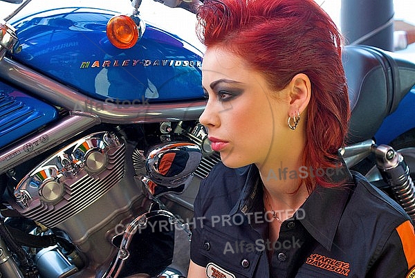 Fashion model in Harley-Davidson Motor Shop