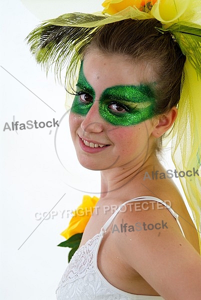 Girl model with make up, white background