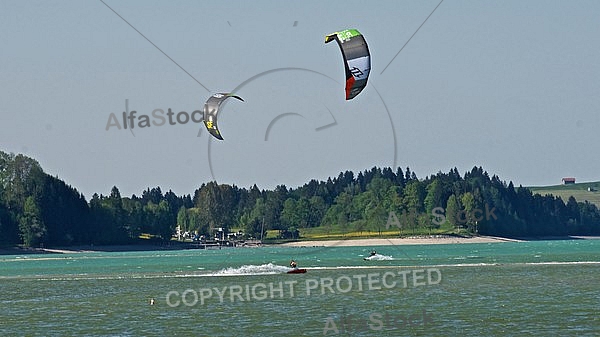 Kitesurfing, Forggensee, Bavaria, Germany