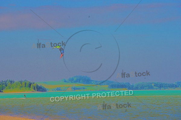 Kitesurfing, Forggensee, Bavaria, Germany