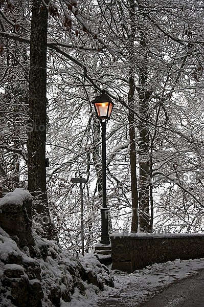 Old style street light with lamps near the Hohenschwangau