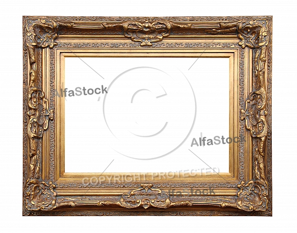 Picture gold frame with a decorative pattern.