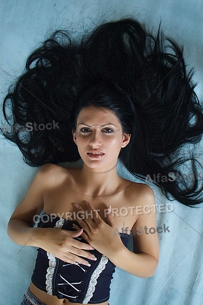 Portrait of girl with long black hair