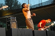 Singer of a rock band performing