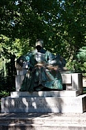 Statue of Anonymus in the castle court, Vajdahunyad Castle, Budapest, Hungary