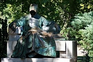 Statue of Anonymus in the castle court, Vajdahunyad Castle, Budapest, Hungary