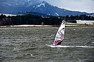 Surfer in the strom, Hopfensee, Bavaria, Germany