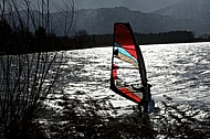 Surfer in the strom, Hopfensee, Bavaria, Germany