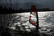 Surfer in the strom, Hopfensee, Bavaria, Germany