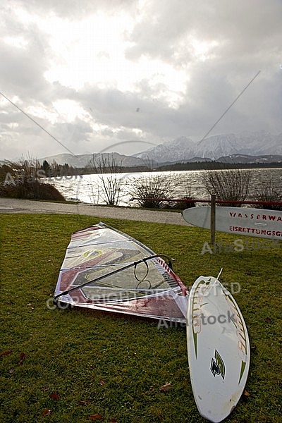 Surfer in the strom, Hopfensee, Bavaria, Germany