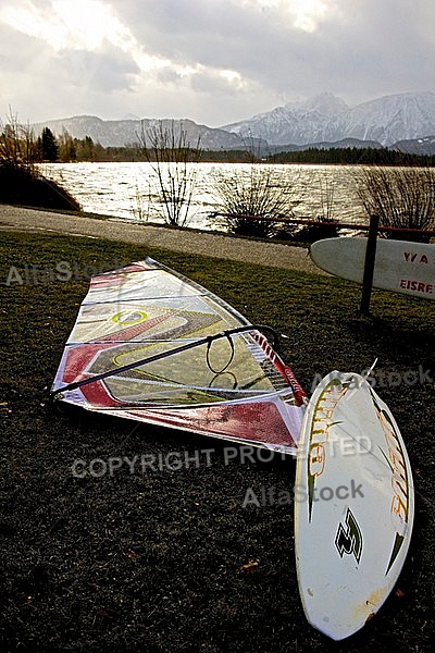 Surfer in the strom, Hopfensee, Bavaria, Germany