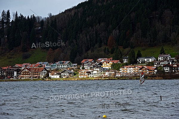 Surfer in the strom, Hopfensee, Bavaria, Germany