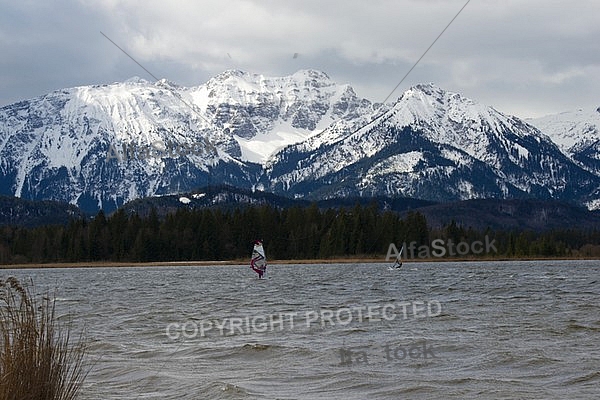 Surfer in the strom, Hopfensee, Bavaria, Germany