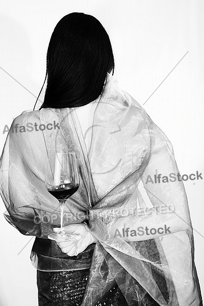 Wine, Beauty model girl, white background