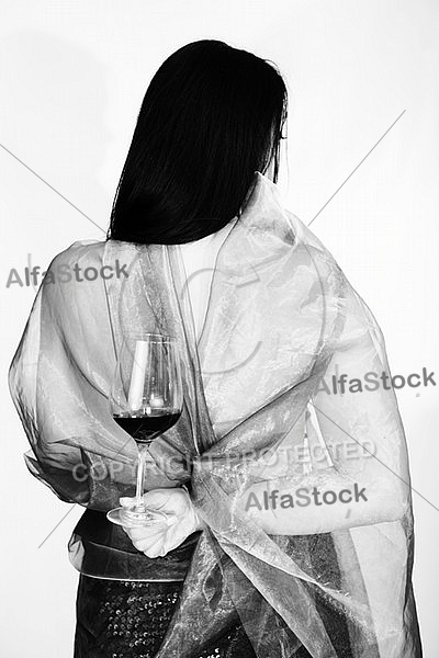 Wine, Beauty model girl, white background