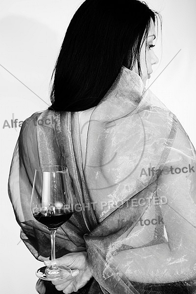 Wine, Beauty model girl, white background