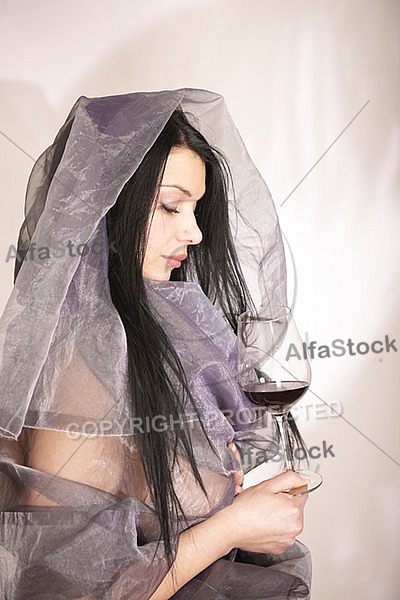 Wine, Beauty model girl, white background