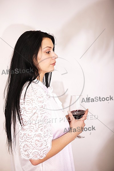 Wine, Beauty model girl, white background