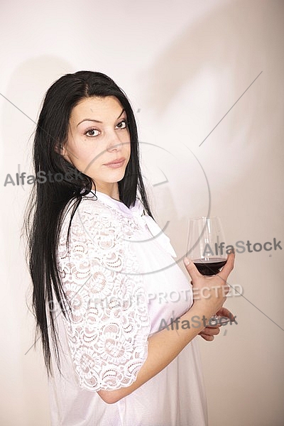 Wine, Beauty model girl, white background