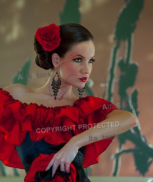 Woman in red spanish dress