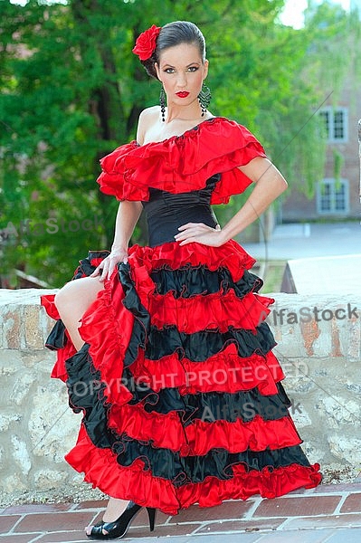 Woman in red spanish dress