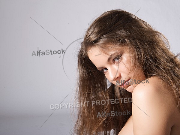 Beauty model girl, white background
