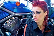 Fashion model in Harley-Davidson Motor Shop