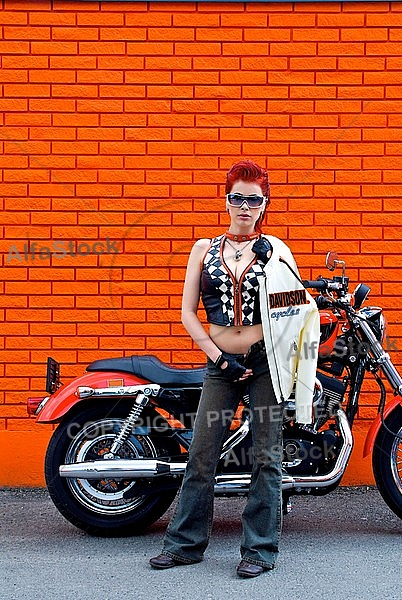 Fashion model in Harley-Davidson Motor Shop
